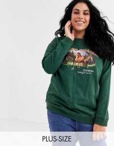Daisy Street Plus relaxed sweatshirt with paynes prairie print-Green