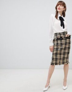 Darling Textured Checked Pencil Skirt-Black