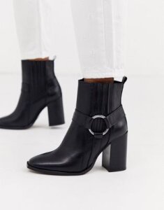 Depp black leather heeled ankle boots with harness detail