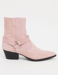 Depp leather western boots with harness detail in pink suede