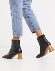 Depp stacked heeled ankle boots in black leather