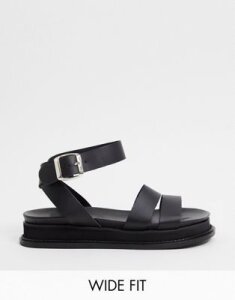 Depp wide fit leather flatform sandals in black