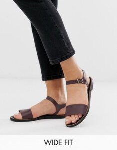 Depp wide fit leather two part flat sandal in chocolate-Brown