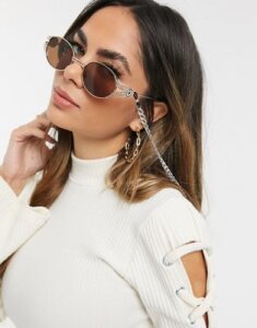 DesignB London chunky sunglasses chain in silver