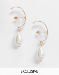 DesignB London Exclusive earrings ear cuff pair with pearl drop-Gold