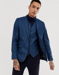 Devils Advocate Slim Fit Metallic Suit Jacket-Blue