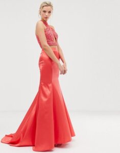 Dolly & Delicious fishtail maxi skirt in coral pink