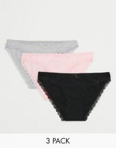 Dorina Lianne cotton 3 pack underwear in black, gray marl, and pink-Multi