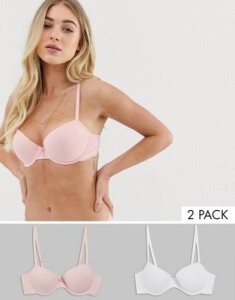 Dorina Lila 2 pack organic cotton with lace t-shirt bra in pink and white
