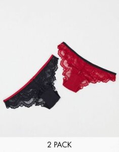 Dorina Mia 2 pack lace brazilian thongs in red / black-Multi