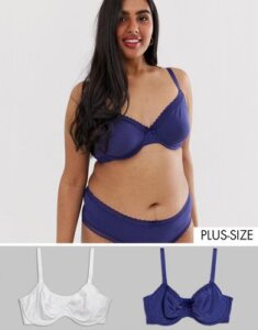 Dorina Plus Size Lila 2 pack organic cotton with lace non-padded bra in white and navy-Multi