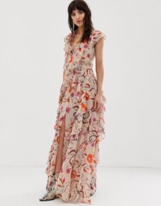 Dusty Daze maxi dress with ruffle detail in vintage floral-Pink