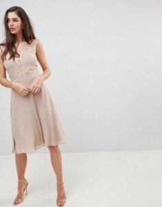 Elise Ryan Midi Dress With Lace Detail-Brown