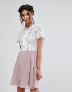 Elise Ryan Skater Dress With Corded Lace Upper-Multi