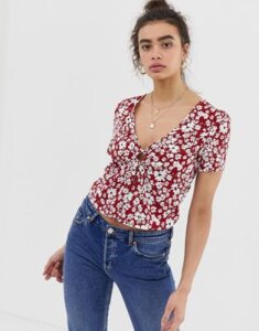 Emory Park tie front blouse in floral-Red