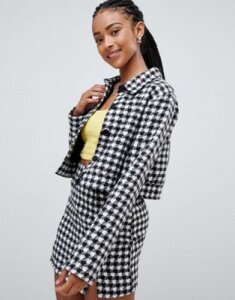 Emory Park trucker jacket in houndstooth two-piece-Black
