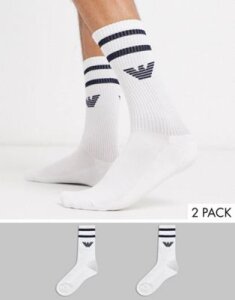 Emporio Armani 2 pack logo sports socks in white