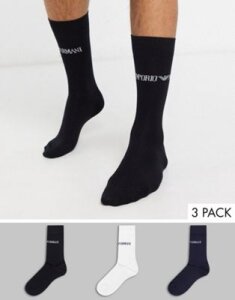 Emporio Armani 3 pack logo socks in black/white/navy-Multi