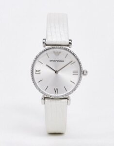 Emporio armani leather strap watch-Silver