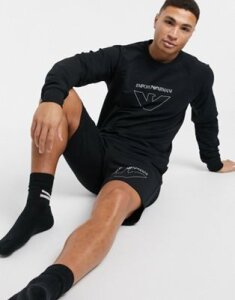 Emporio Armani Loungewear big eagle logo crew neck sweat in black