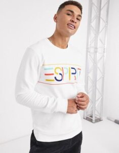 Esprit long sleeve top with chest print-White