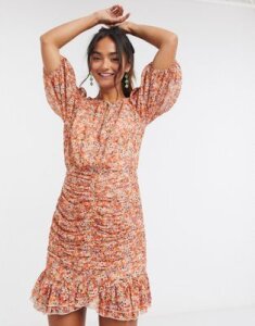 Ever New flippy hem mini dress in burnt orange floral print-Multi