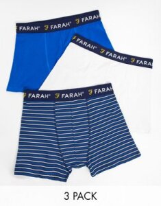 Farah Hove 3 pack boxers in plain white and navy and stripe-Multi