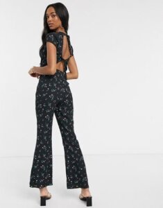 Fashion Union backless jumpsuit in floral print-Black