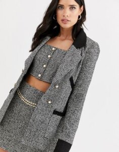 Fashion Union boucle tailored blazer two-piece with contrast collar and cuff-Multi