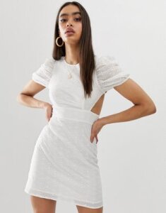 Fashion Union broderie mini dress with lace up back-White