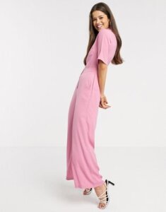 Fashion Union jumpsuit with button front-Pink