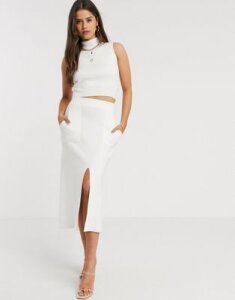 Fashion Union knitted midi skirt with split two-piece-White