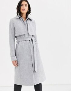Fashion Union longline belted coat with cape detail-Gray