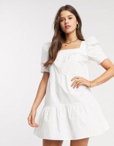 Fashion Union mini smock dress with square neck-White