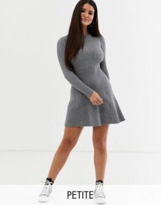 Fashion Union Petite knitted long sleeved skater dress-Gray