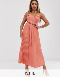 Fashion Union Petite midi dress with pleated skirt and cut out detail-Orange