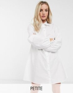 Fashion Union Petite shirt dress with volume sleeves-White
