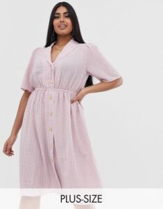 Fashion Union Plus button front midi shirt dress in gingham-Pink