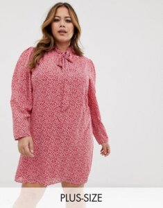 Fashion Union Plus tie neck swing dress in floral-Pink