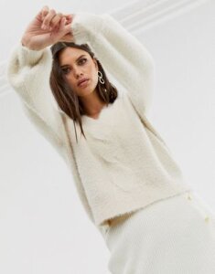 Fashion Union relaxed sweater with twist front detail-Cream
