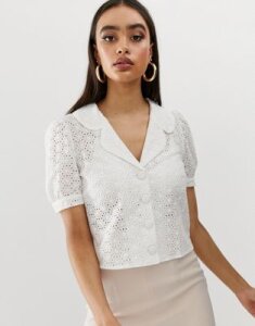 Fashion Union short sleeved blouse in broderie-White