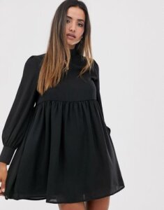 Fashion Union smock dress with high neck and key hole detail-Black