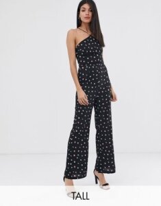 Fashion Union Tall high halter neck jumpsuit in floral-Black