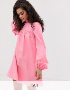 Fashion Union Tall high neck long sleeved shift dress-Pink