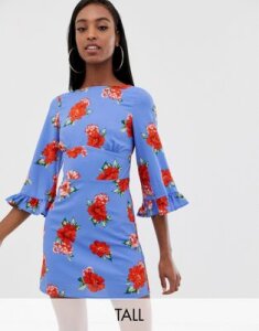 Fashion Union Tall midi tea dress in floral-Blue