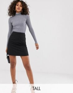 Fashion Union Tall ribbed slim fit sweater with lace collar-Gray