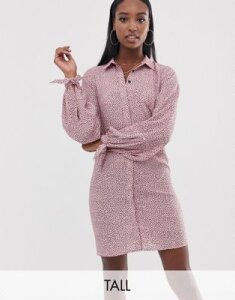 Fashion Union Tall shirt dress with tie sleeves in spot-Pink