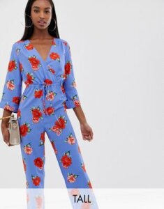 Fashion Union Tall wide leg jumpsuit in floral-Blue