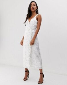 Fashion Union wrap midi dress in polka dot-White