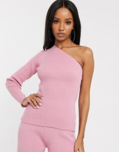 Fashionkilla knitted one shoulder sweater two-piece in blush pink